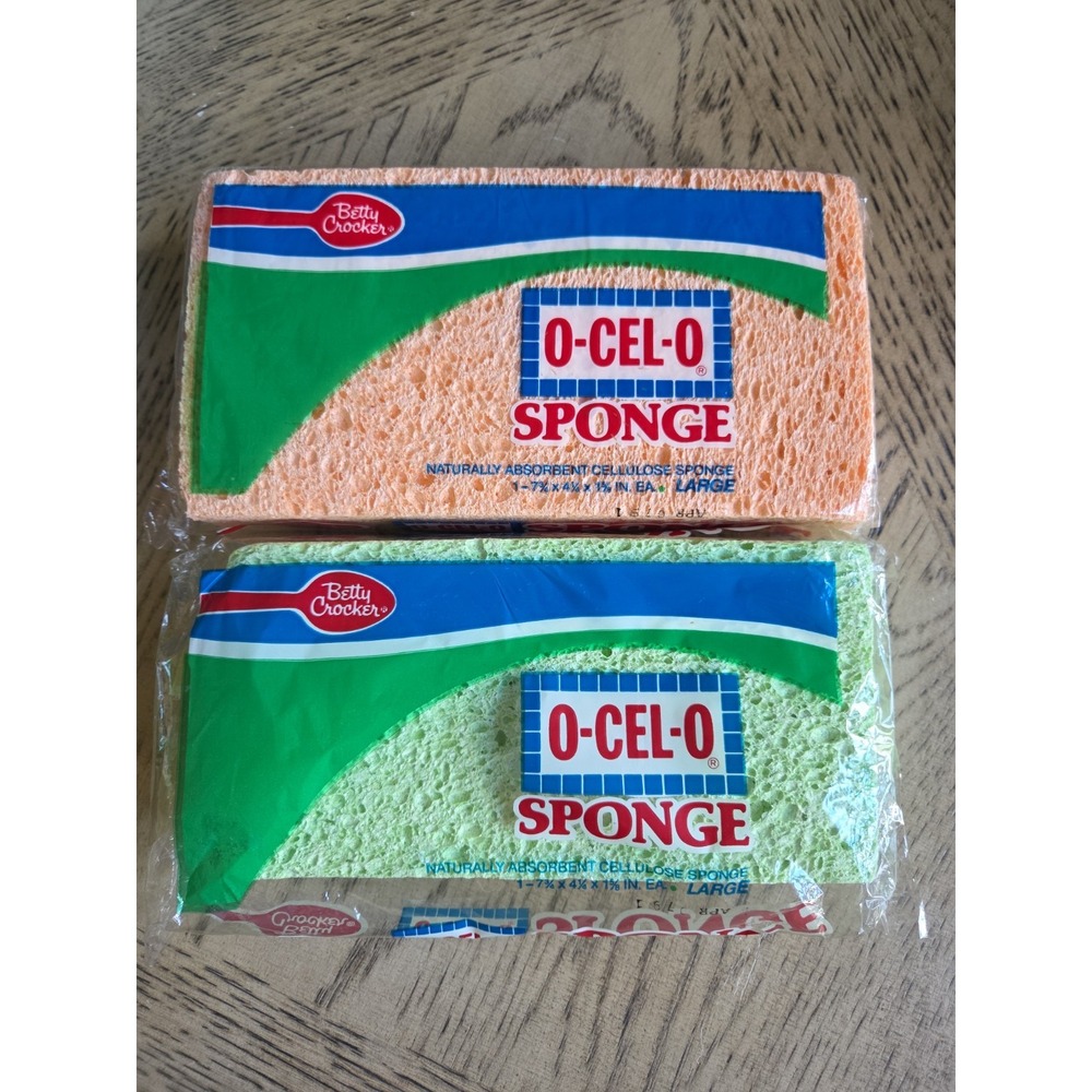 Vintage Ocelo Cellulose Sponges 2 Large 7.3/4X4.1/2 Betty Crocker NOS 0-CEL-O
